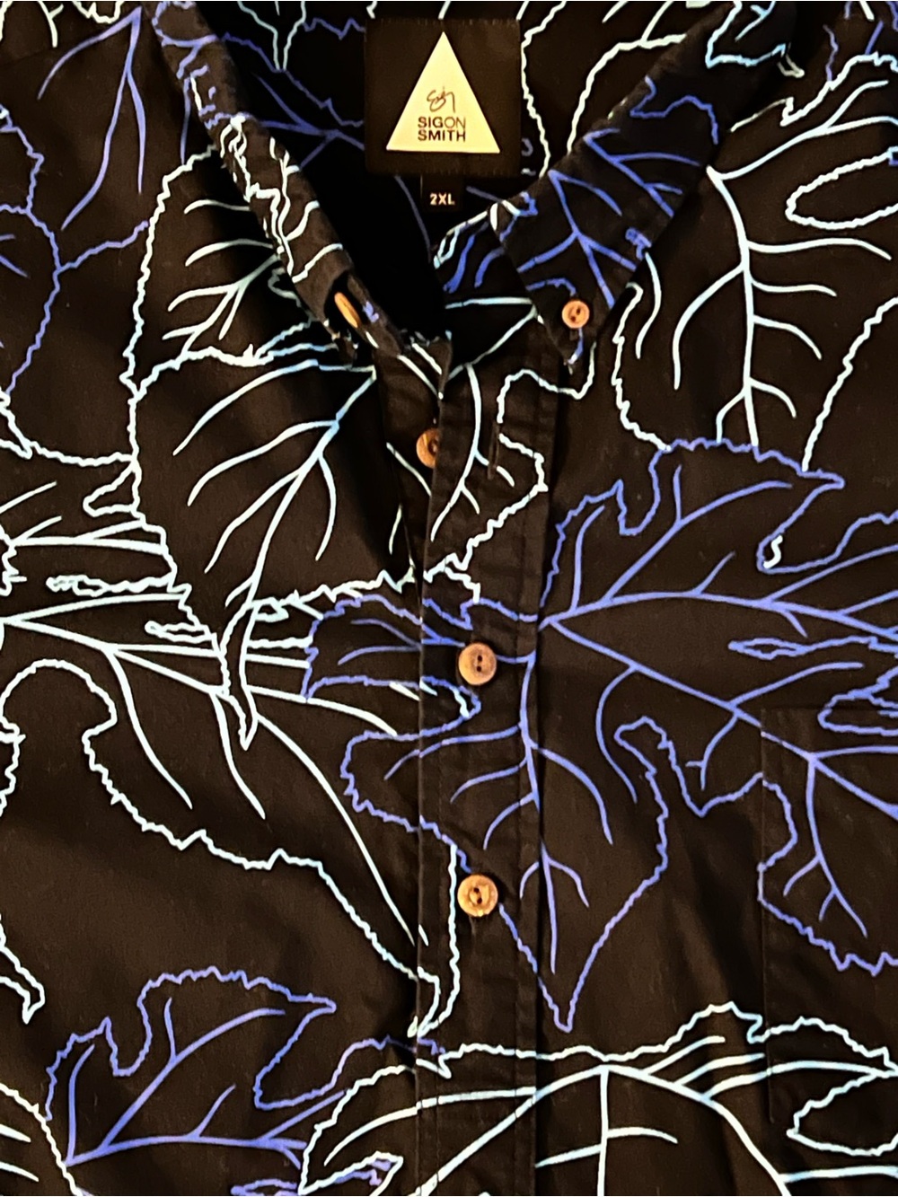 Sig Zane Blue Leaf Print on Black